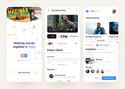 Watch Party App - UI/UX Design app app design app ui app ui design app ui ux design mobile mobile design mobile ui movie party ui ui design ui ux ui ux design uiux uiux design ux ux design watch
