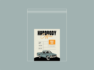 Hardbody Coffee - Label Design badge design blue brand branding car car illustration coffee coffee beans coffee packaging design distressed graphic design hand drawn illustration label design logo packaging design pouch