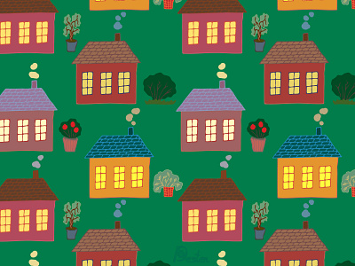 A village with houses design household plant houses illustration pattern town village