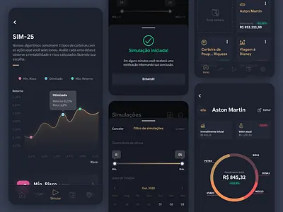 Financial Simulation App ai app chart dark design donut chart figma finance finance app fine glow gold app gold colors mobile neon refined simulation ui