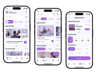 Barber Booking Mobile App app app design barber barber shop beauty app beauty salon hairstyle ios app design iphone app mobile mobile app mobile app ui parlour app salon appointment app salon booking ui uiux ux