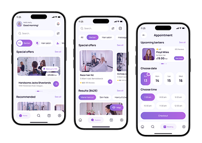 Barber Booking Mobile App app app design barber barber shop beauty app beauty salon hairstyle ios app design iphone app mobile mobile app mobile app ui parlour app salon appointment app salon booking ui uiux ux