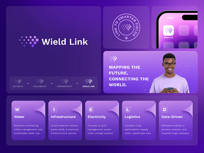 Wield Link Logo Design - Connecting Industries with Precision branding creativelogo designinspiration designstudio digitalbranding gradientlogo logoart logobrand logoconcept logodesign logoshowcase mappingsoftware minimaldesign modernbranding purplegradient techbranding techdesign ui uxbranding wieldlink