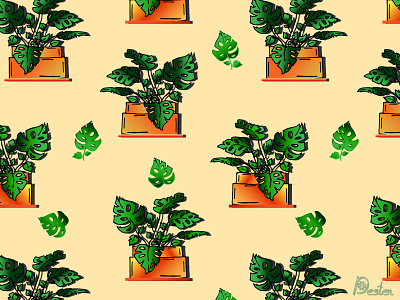 Monstera in pots design flower illustration monstera pattern pots print