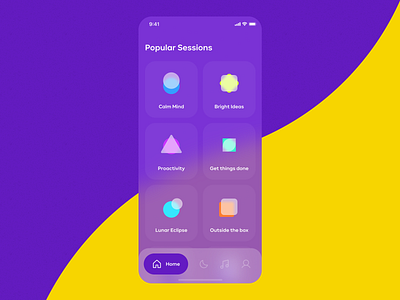 Focus & Meditation App abstract app cards carmen sans focus iconography icons ios meditate meditation minimal popular session sleep ui ux