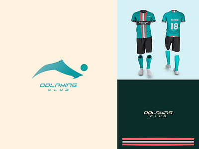 Dolphins Club logo branding clean club design dolphin football gradient graphic design jersy logo minimal sports sports logo