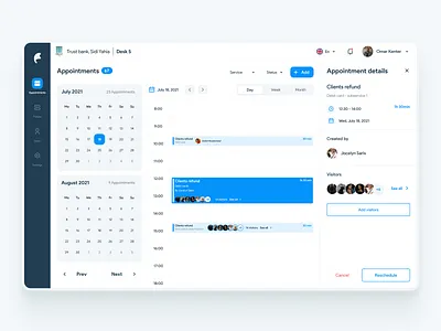 Queekly - Appointments ( Agent panel ) agent appointment booking calendar dashboard list panel queue queuemanagemetn schedule ui uiux ux