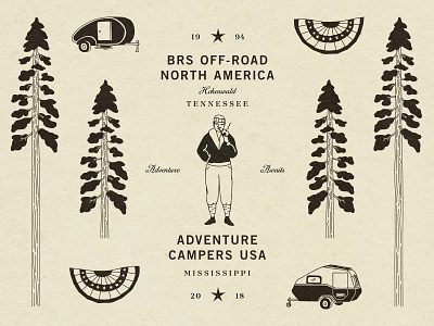 BRS 4x4 badge branding camping design eagle explore goat graphic design illustration logo nature off road oldschool overland retro tent tree vintage wilderness