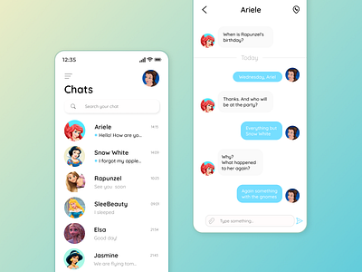 Direct Messaging app app dailyui direct direct messaging app disney disney princesses messaging app princess ui ux web design