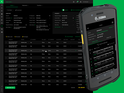 Cannabis B2B distribution sales order b2b cannabis dark mode distribution mobile responsive ui ux zebra