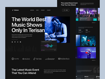 Terisan - Music Platform Landing Page clean dark mode darkmode landing page darkmode website design layout website music music landing page music platform music website ui ui design uiux ux