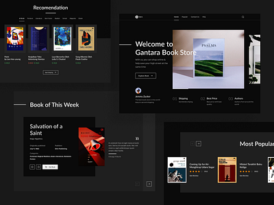 Gantara Dark Mode - Bookstore Website book bookstore design landingpage layout store ui ui ux uidesign ux web web design website