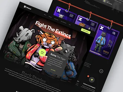 Xtimals Landing Page animals landing page avatar boar branding character extinct extinction illustration landing page nft nft landing page nft services outstanding popular rhiconeros street art tiger uiux