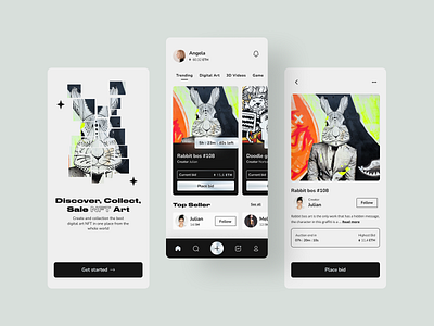 NFT Marketplace App - Mobile App 2022 adobe xd app dark mode dark theme design figma mobile app nft nft art nft marketplace trend ui ui designer uiglobal uiux designer uiuxcenter user interface ux designer visual designer