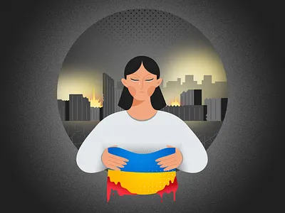 Stand With Ukraine bleeding blue bomb character crying destruction female character illustration no war peace russia stop war support ukraine ui ukraine ukraine illustration vector illustration war yellow