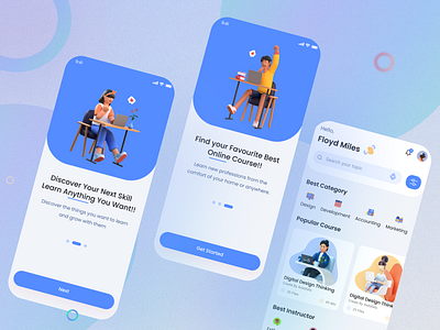 Online Course Mobile App UI Design 3d class course course app e learning educational app learning management system minimal minimalist mobile mobile app modern online course online education statistic student study study app ui uiux