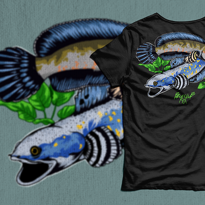 Tshirt Design Blue Club Riot animal blackwork branding channa design drawing fish illustration logo vector