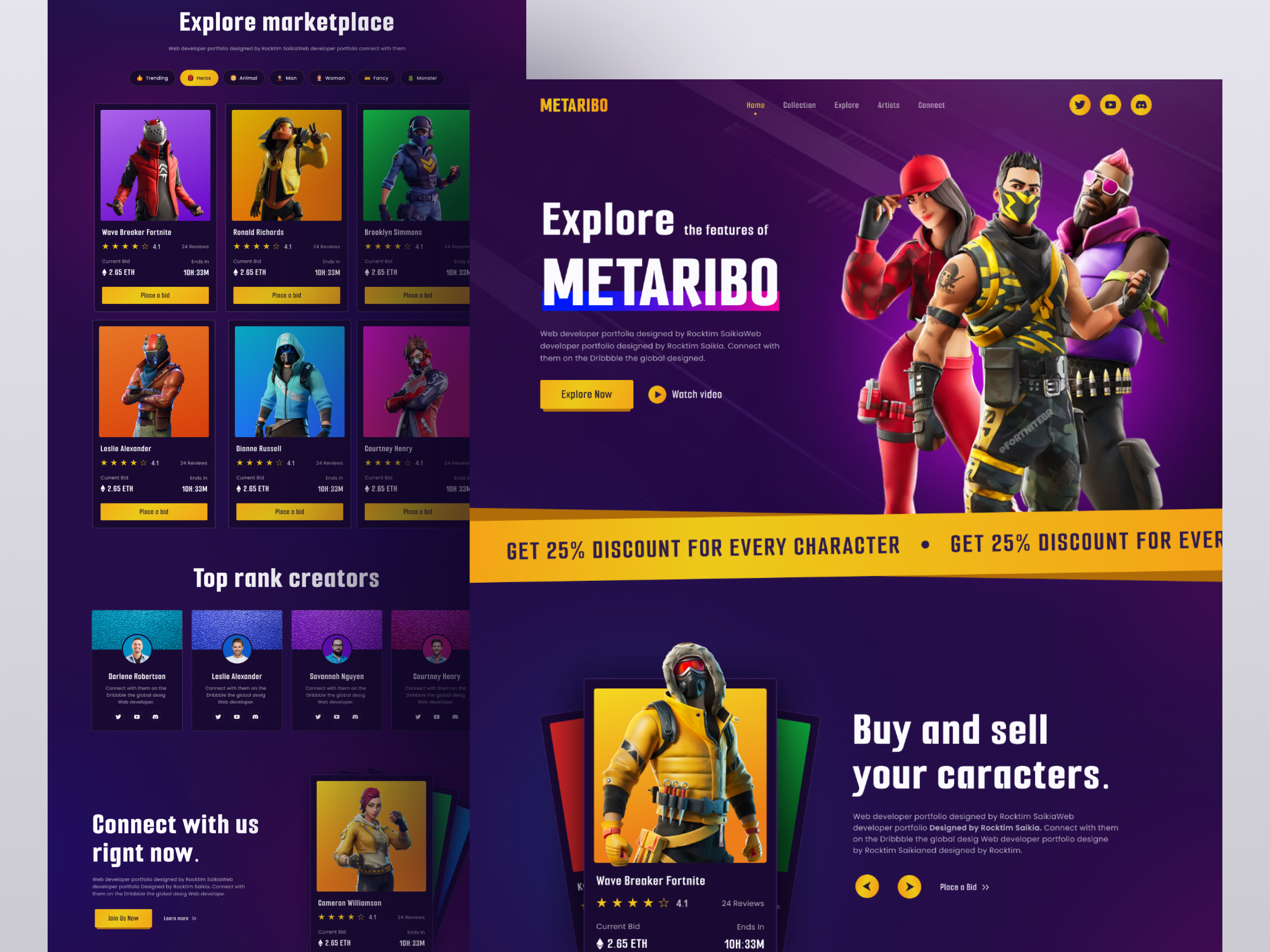 NFT Landing Page Design caracter crypto cryptocurrency defi ethereum game landing page landingpage marketplace metaribo nft nft art nft game nft landing page token uiux web design website