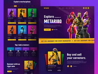 NFT Landing Page - Website Design caracter crypto cryptocurrency defi ethereum game landing page landingpage marketplace metaribo nft nft art nft game nft landing page token uiux web design website
