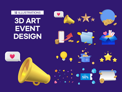 3D ART EVENT DESIGN coin coupon design event event coupon event illustration event source graphic design information notice promotion shine star