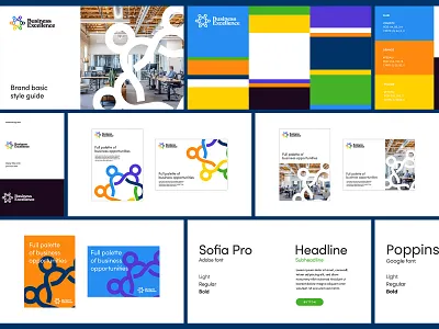 Business Exelence Brand Guidelines brandbook branding colorful corporate font geometric guidelines identification logo networking poster symbol