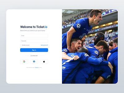Login - Ticket.io blue clear design login form login page logo minimalism modern onboarding sign up simple trends ui ux