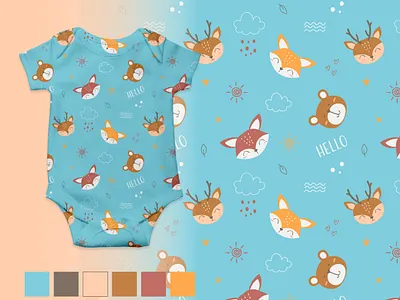 Seamless baby pattern with cute woodland animlas theme animal animal pattern apparel baby boho children cute design fabric illustration kids pattern print seamless surface pattern textile textile pattern woodland