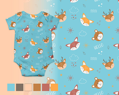 Seamless baby pattern with cute woodland animlas theme animal animal pattern apparel baby boho children cute design fabric illustration kids pattern print seamless surface pattern textile textile pattern woodland