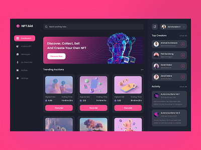 NFT Market Dashboard UI auction buy crypto cryptocurrency design download ethereum kit nft product ui website