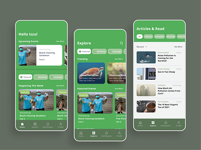 Hijau - Environmental Volunteering App branding eco friendly app environmental homepage mobile app ui design volunteering app