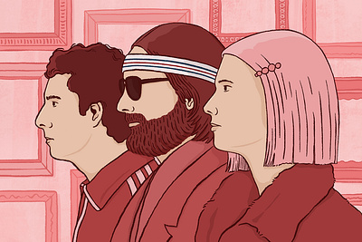 The Royal Tenenbaums digital drawing illustration pink portrait the royal tenenbaums wes anderson