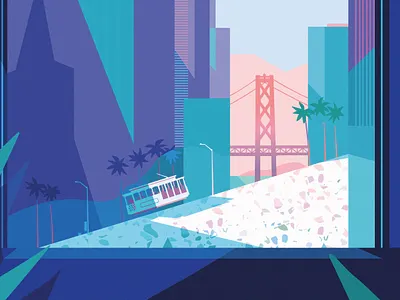 "San Francisco" artwork bridge city design digital illustration digitalart fransisco gate golden illustration illustrator office pop art san san fransisco skyline street tramway view window