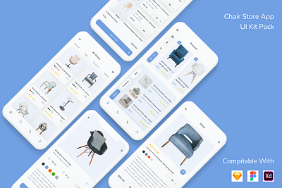 Chair Store App UI Kit Pack app chair design ecommerce shop shopping store ui ui design ui kit ux