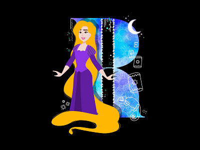 R for Rapunzel! chameleon creative cutegraphicstyle dailychallenge design disney illustration illustrator lanterns rapunzel vector