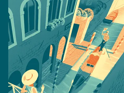 The Venezianer boats channel city gondola holidays illustration italy lagoon landscape turism venezia venice water woman