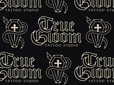 True Gloom Tattoo Studios blackletter brand brand identity branding coffin cross evil goth icon iconography identity logo logo design logotype snake tattoo tattoo studio tattooer tattooing typography