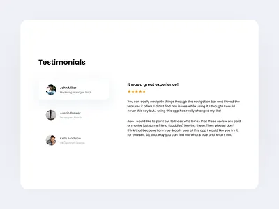 Testimonials Section v.1 - Website UI UX Design appdesign appuiux branding design figma fiverr freelance graphic design illustrator junioruiux landingpagedesign photoshop remote testimonials ui uiuxdesigner upwork ux web design webuiux