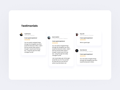 Testimonials Section v.2 - Website UI UX Design adobe xd design figma fiverr freelance hero section illustrator page section photoshop remote testimonials testimonials section ui uiux upwork ux web design web section webpage design website design