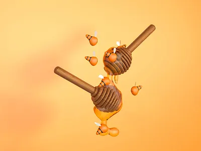 3D Honey and bees 3d 3d design 3d designer art bee bees cinema 4d design flat graphic design honey illustration sweet ui wood yellow