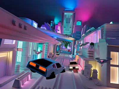 Cyberpunk City / 3D 3d blender city color dark delorian design light night render style