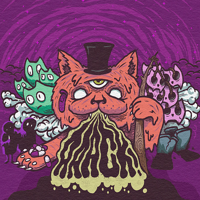 March of the Kitty cat dead drugs ghost grave hairball illustration kitty marching puke skull vomit zombie