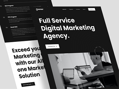 Geener Agency - Digital Marketing Landing Page agency dark design digital digital marketing landing page marketing marketing agency marketing landing page marketing website minimalist monochrom promotion studio ui design web web design website