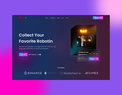 Landing Page - ROBOT.IN NFT Marketplace 3d behance binance blender blockchain branding design dribbble eth exploration figma landing page logo nft study ui welovedesign wfh