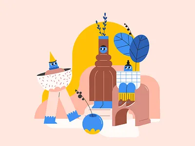april 2d characters cute illustration pottery