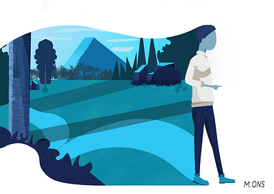 -Blue- artwork black portrait fashion blue design details illustration landscape mountain