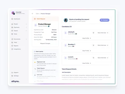 Talent Profile dashboard flat minimal saas tailwind