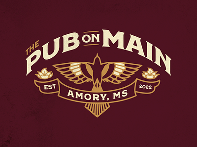 Amory Pub bar bar logo brand flower illustration illustrator logo magnolia mississippi mockingbird ornate pub public house regina black restraunt steam engine train vector vintage wings