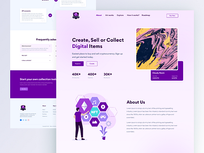 NFT-Landing Page Design creative crypto figma home landing page nft nftart nftdigitalart nftlandingpage ui uiux ux webdesign