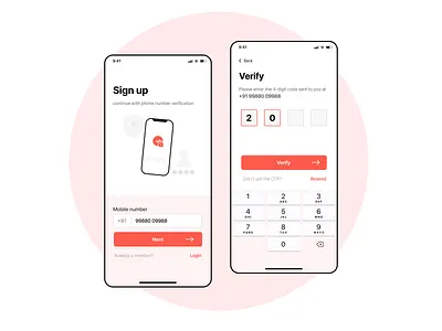 Mobile OTP Signup / Login aesthetic app authentication clean design flat flat color form login minimal mobile orange otp pastel salmon security signin signup simple ui