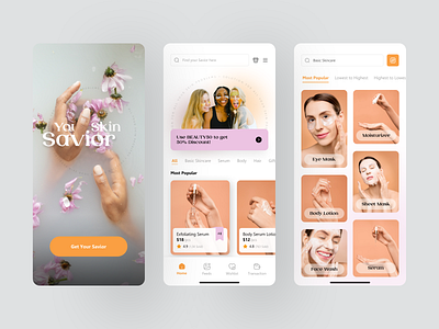 Savior🔮 • Skincare Shop Apps app app design apps beauty branding care app design girl minimal mobile mobile app mobile design shop skin skin care skincare store ui ux woman